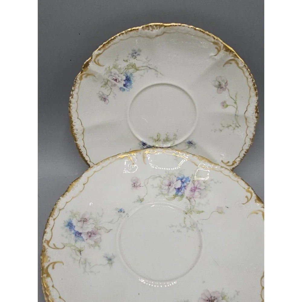 Haviland Limoges Tea‎ Cup Saucer Plates Schleiger 156f Gold Pink Roses Set Of 5